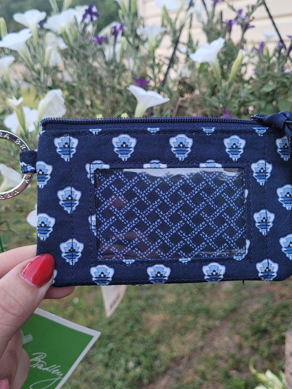 Vera Bradley Navy Blue Floral Card ID Coin Zip Case